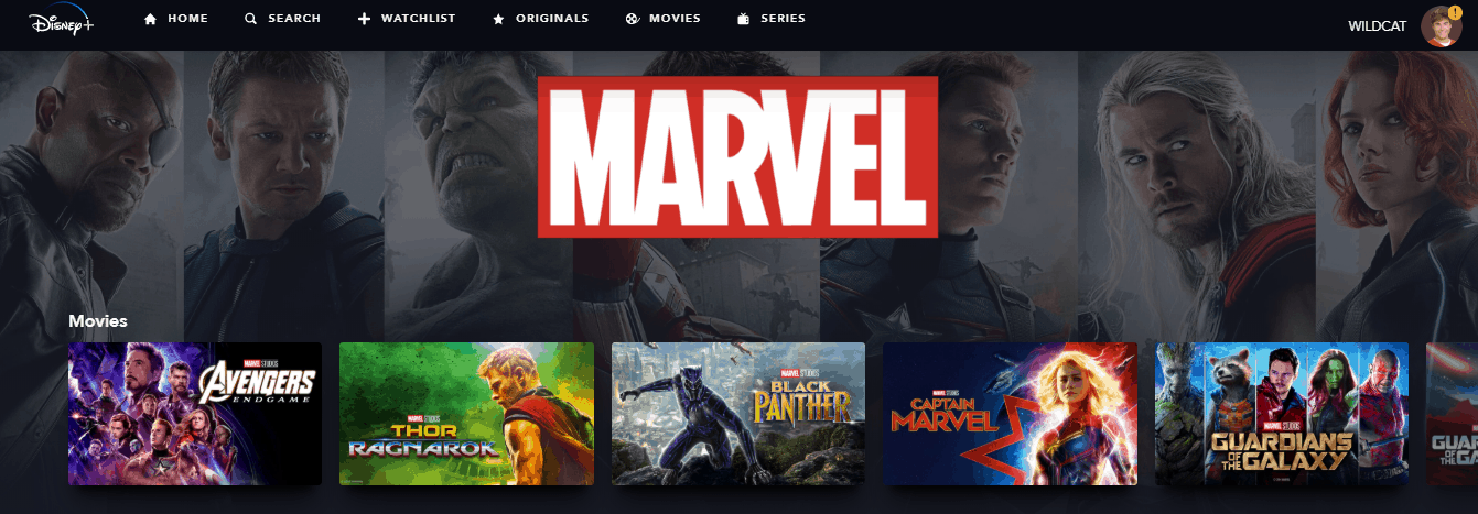 Marvel movies on Disney Plus