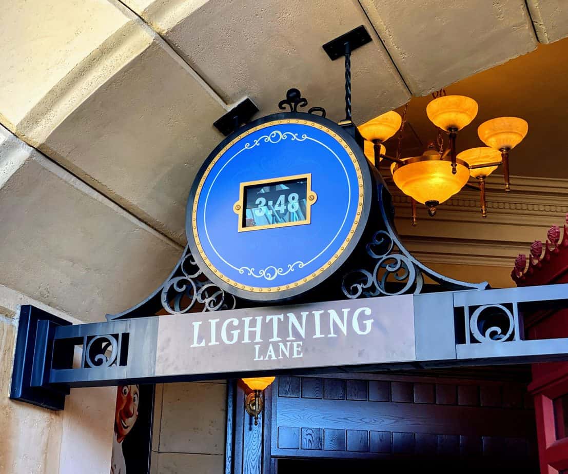 lightning lane multi pass allows guests to plan rides in advance of their visit. This is s sign for lightning lane at walt disney world.