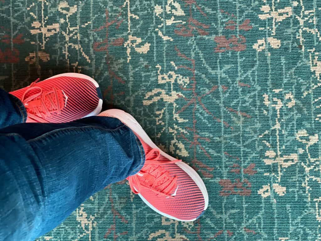 mco-airport-carpet. hoka running shoes are great disney shoes