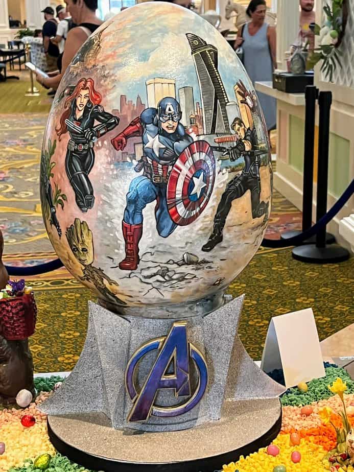 easter eggs grand floridian hotel. Resort hopping is on of the free things to do in Disney World. This egg has The Avengers decorations.