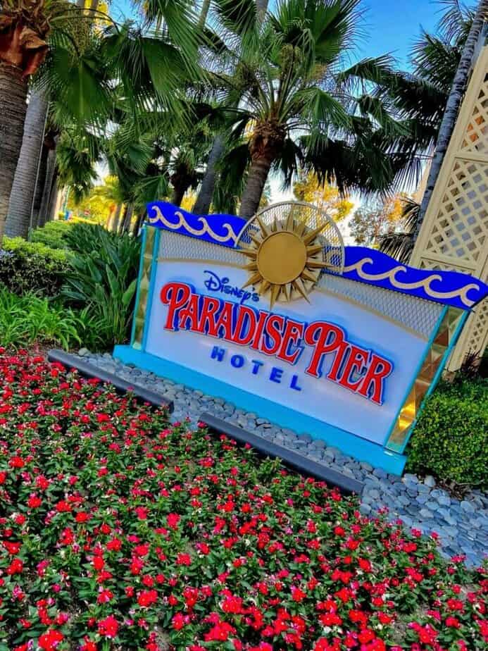 paradise pier hotel sign at Disneyland