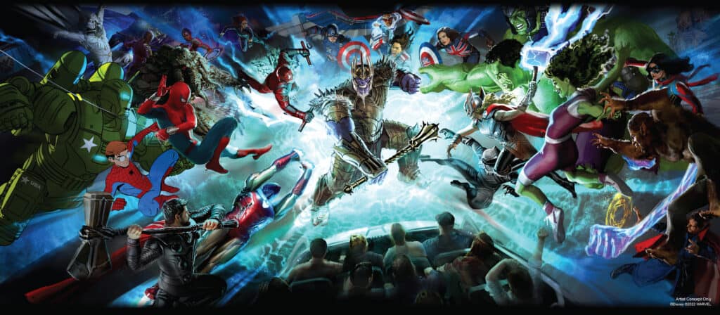 Collection of heroes and villains who might be appearing in the new attraction at Disneyland's Avengers Campus.