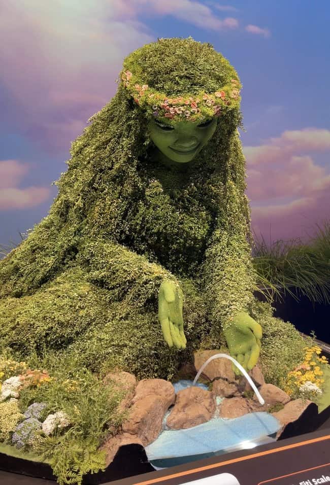 A mossy model of Te Fiti from Moana that will be in the Journey of Water attraction in Epcot. 