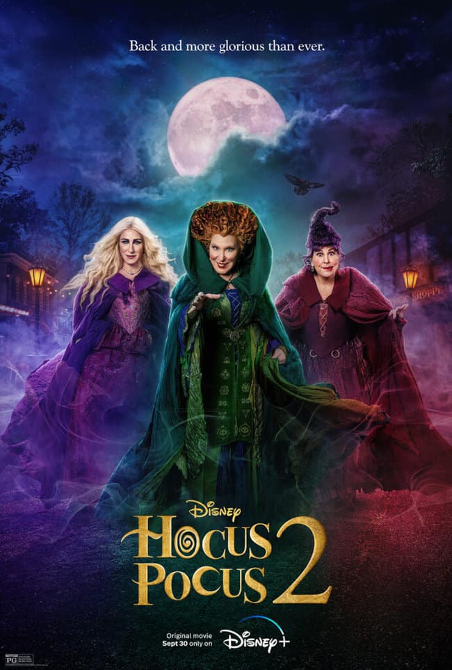 hocus pocus 2 drinking game. three witches walking in a foggy night.