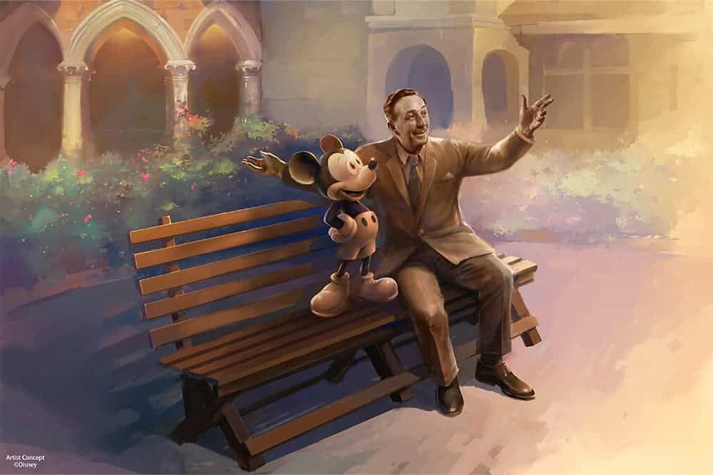 new at disney in 2023: statue of mickey mouse and walt disney heading to the Hong Kong park.