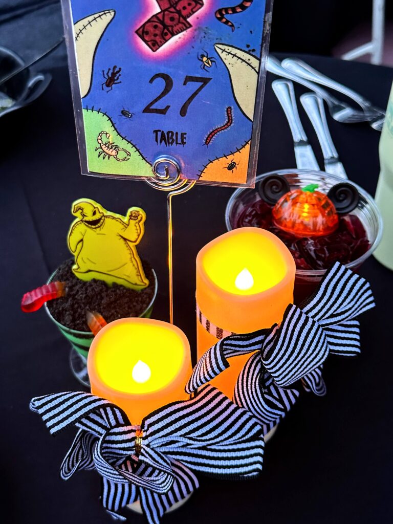 disneylands plaza inn halloween screams dining package review. candles and oogie boogie snack cup. 