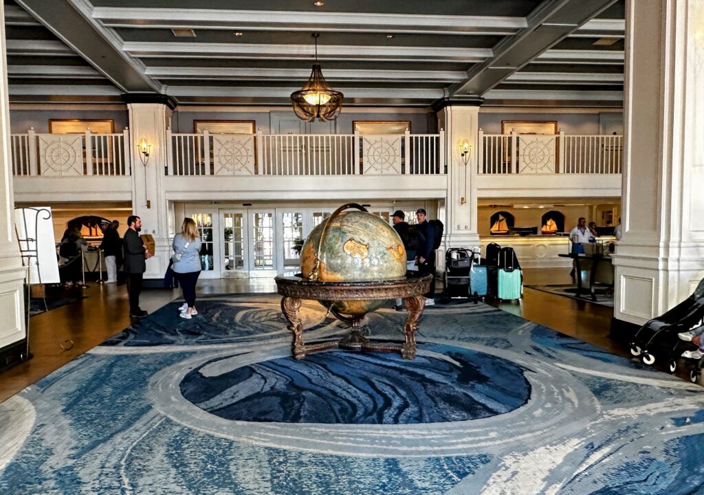 disneys yacht club room tour. Big globe in the lobby of the Yacht Club at Disney World
