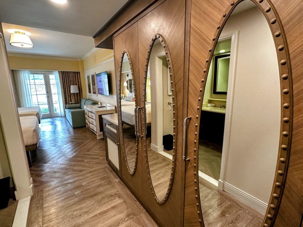 boardwalk inn room tour photos. closets and full length mirrors