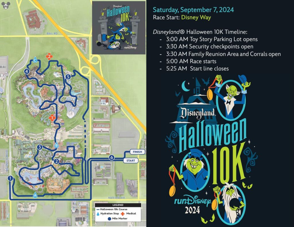Halloween Half 10k course map and information for Disneyland runDisney