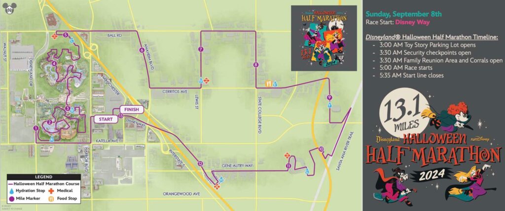 Halloween Half half marathon course map and information for Disneyland runDisney