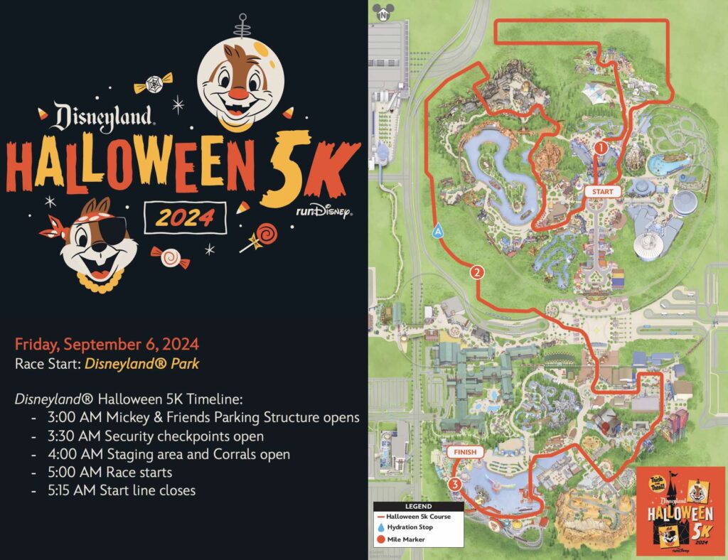 Halloween Half 5k course map and information for Disneyland runDisney