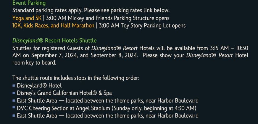 Halloween Half transportation information for Disneyland runDisney