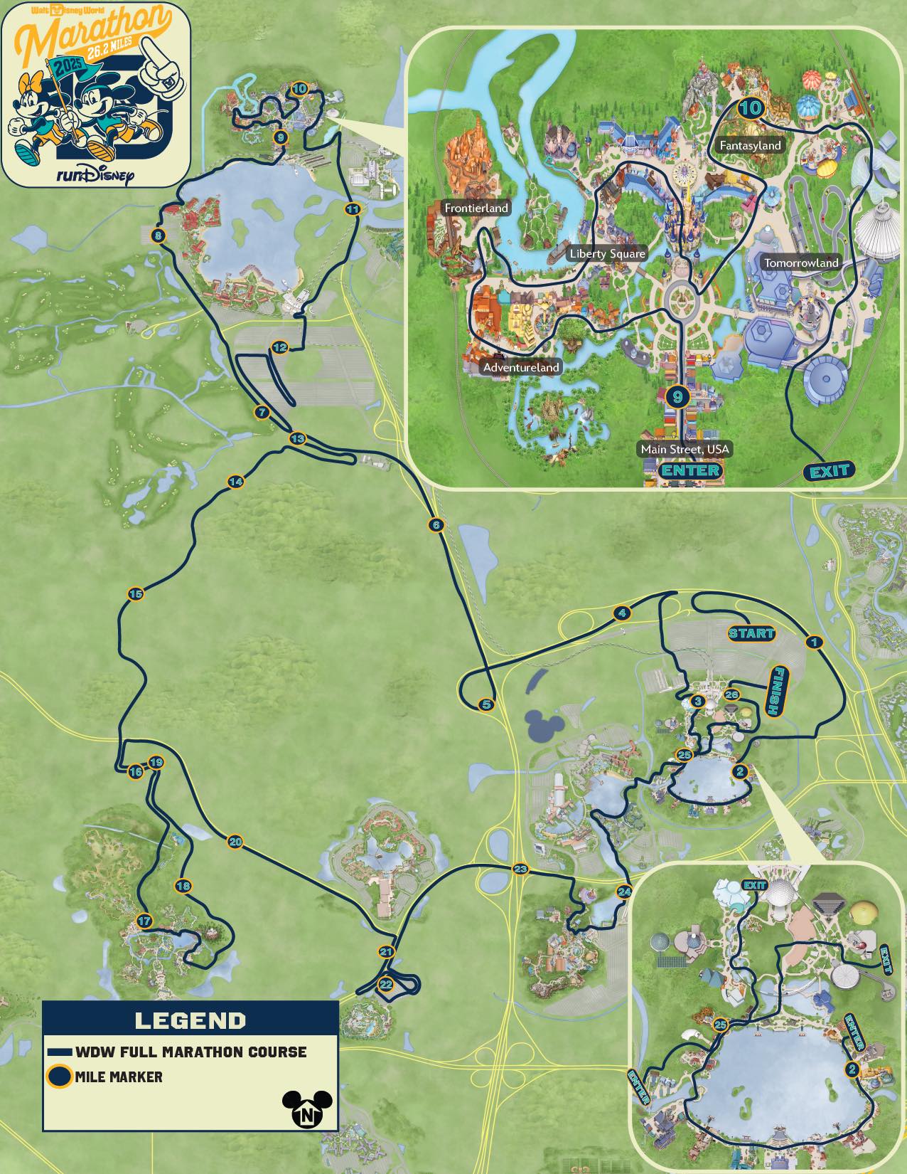 2025 Walt Disney World Marathon Course Map Caution, Runners, BIG